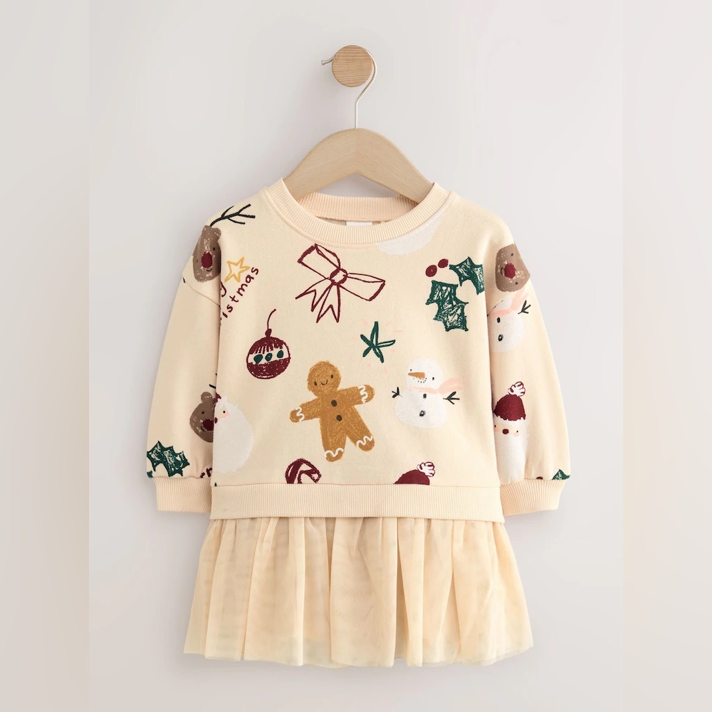 Next UK Neutral Christmas Sweat Party Dress